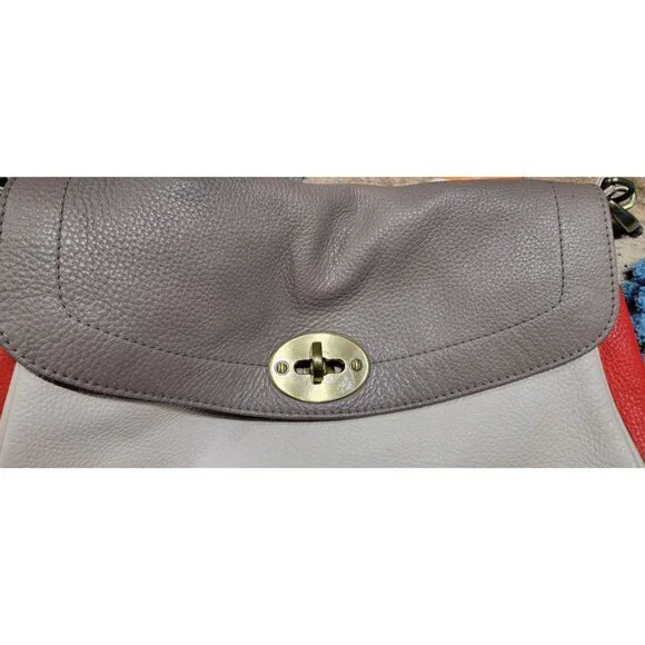 Boden Red & Gray Leather Crossbody Bag With Floral Lining - Picture 14 of 16